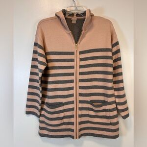 Chico's Zenergy Pink Grey Striped Zip Up Hooded Cardigan Sweater‎ Women’s Medium